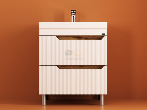 Тумба Леон Риф 70 напольная 2 ящика раковина Слим 70 солярис/белый риф