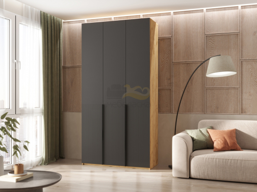 Шкаф 3-х створчатый 1200 Марвэл Браш Графит, Дуб Крафт