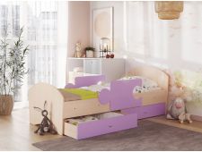 Кровать Мозаика с ящиком и бортиками на ламелях дуб млечный-розовый